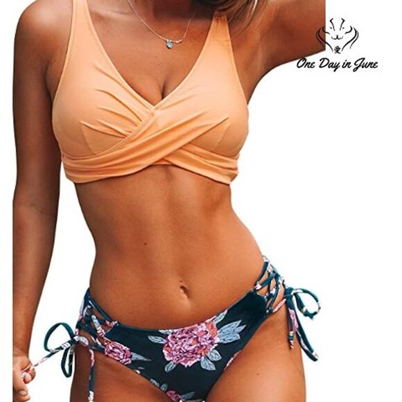 Cupshe Other - Cupshe Floral Front Cross Lace Up Bikini Size M